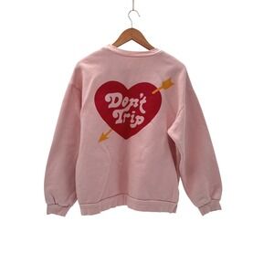 Free & Easy Sweatshirt Heart & Arrow Don't Trip Pink Women Large Heavyweight
